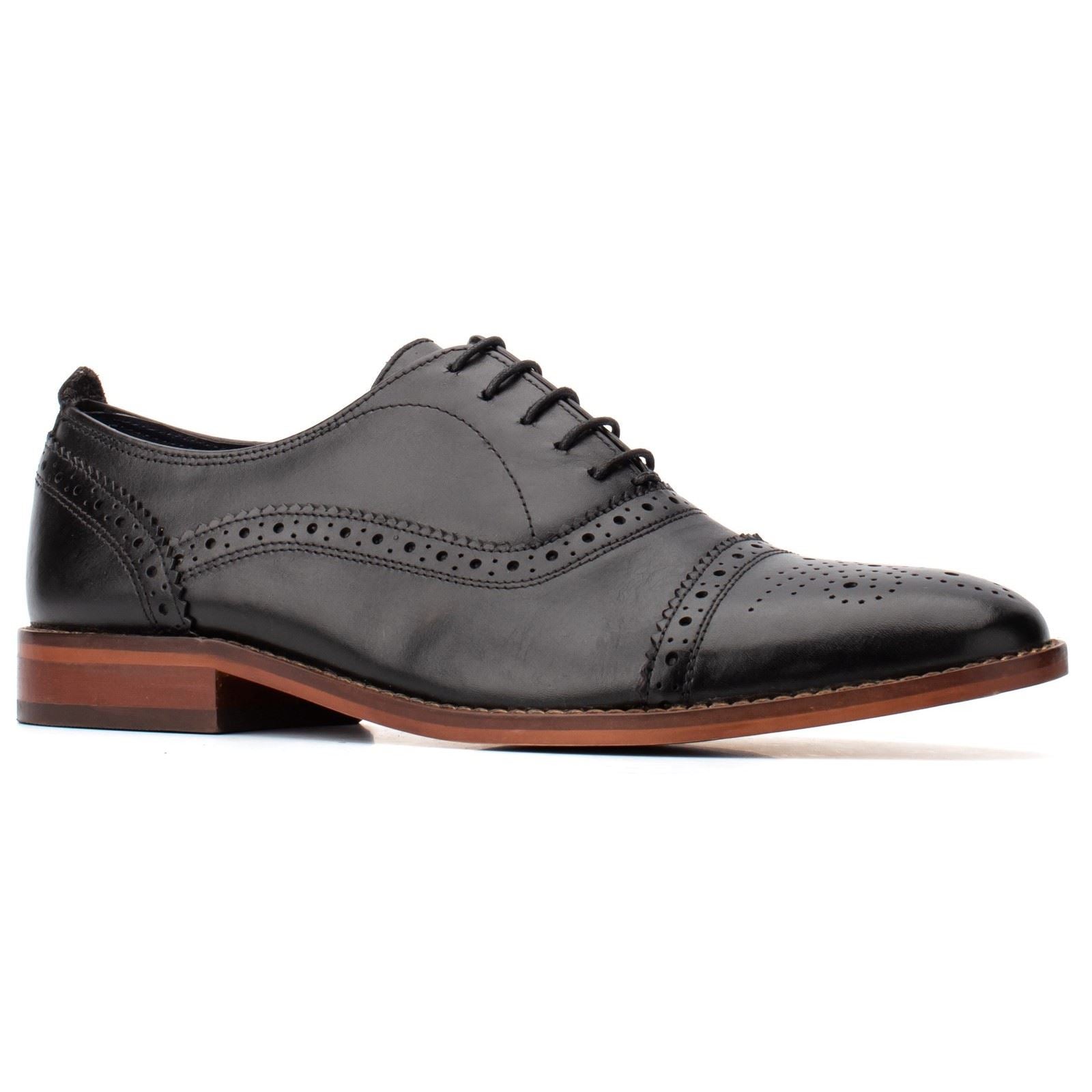 Base London Cast Waxy Leather Men's Black Brogues Shoes