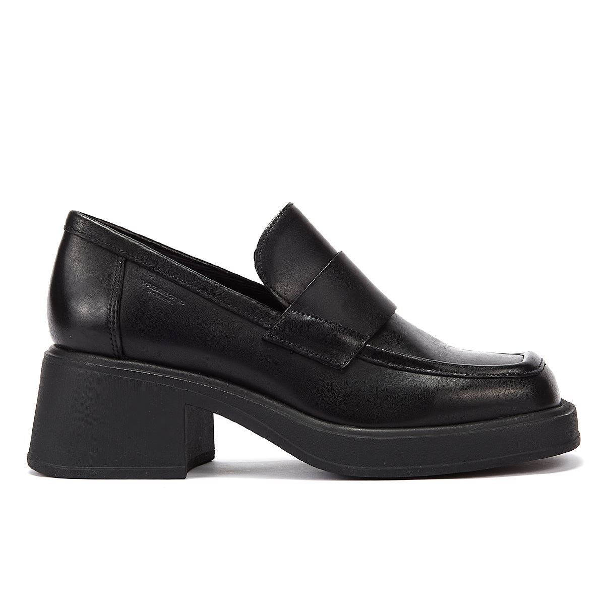 Vagabond dioon black leather 2025 platform block heeled loafer