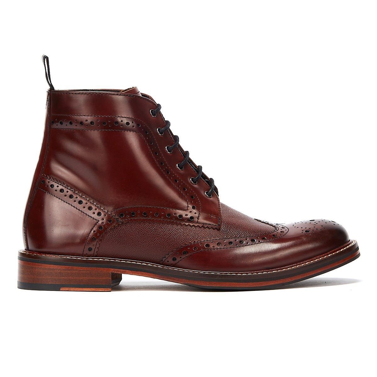 Ben Sherman Alfred Brogue Leather Men s Burgundy Boots