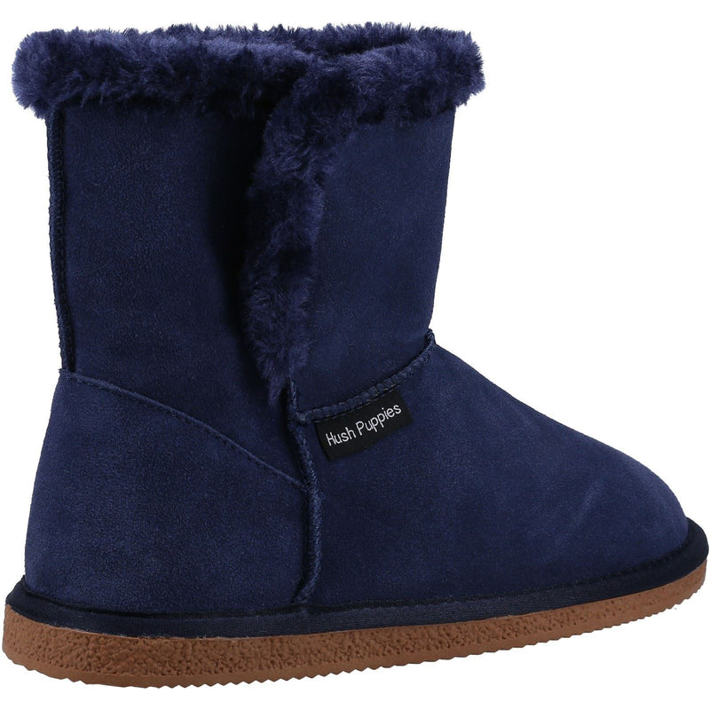 Hush Puppies Ashleigh Suede And Faux Fur Women's Navy Slippers