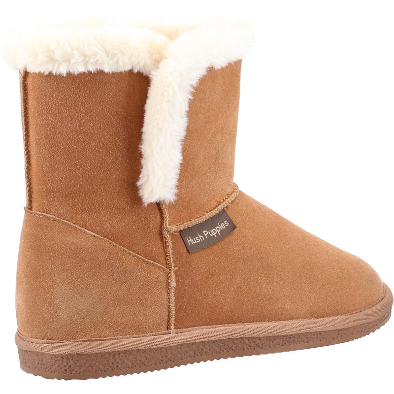 Hush Puppies Ashleigh Suede And Faux Fur Women's Tan Slippers