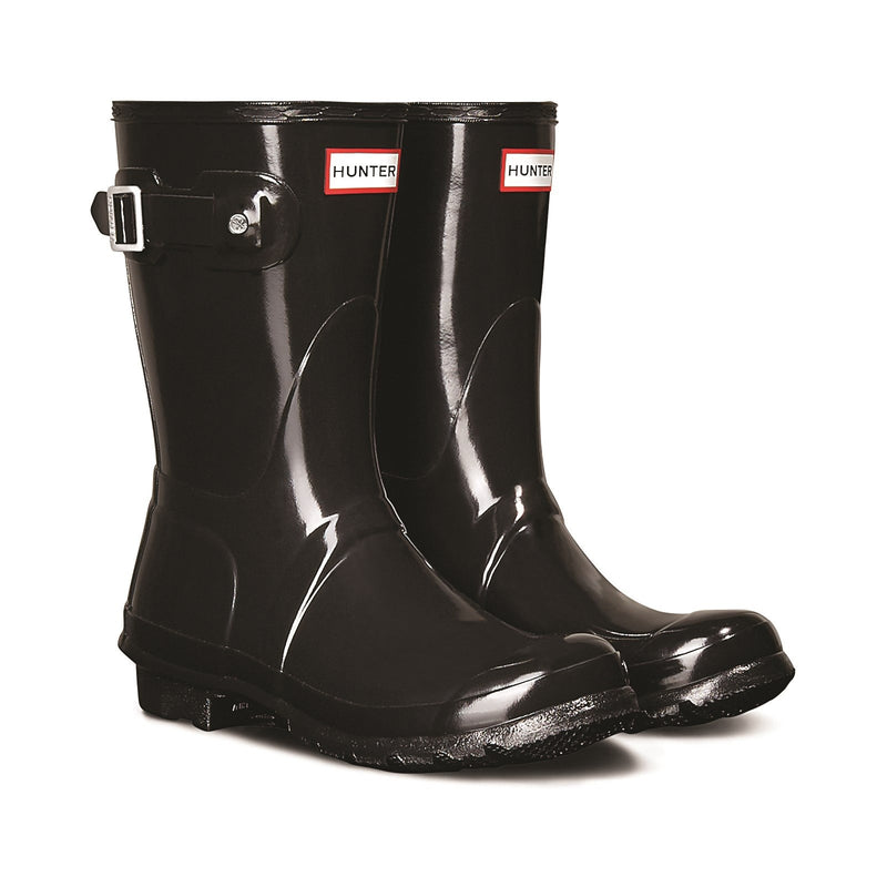 Hunter Womens  Gloss Black WFS1000RGL-BLK Original Short Wellington Boots