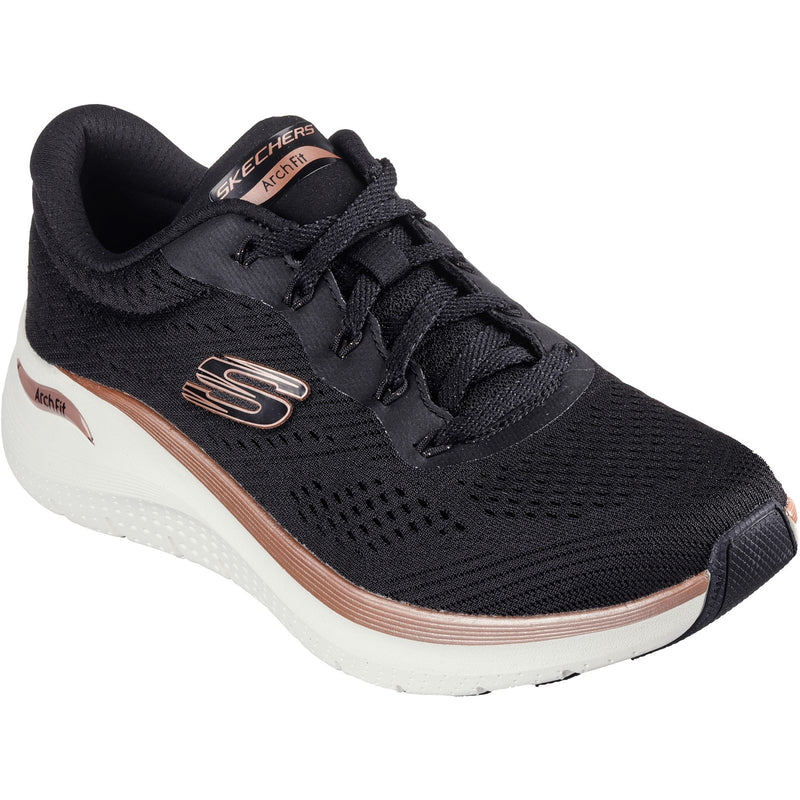 Skechers Womens Arch Fit 2.0 Glow The Distance 150067-BKRG Black/Rose Gold Lace Up Shoe