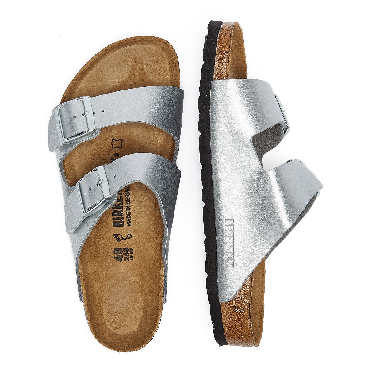 Birkenstock Arizona Birko Flor Womens Silver Sandals Tower London