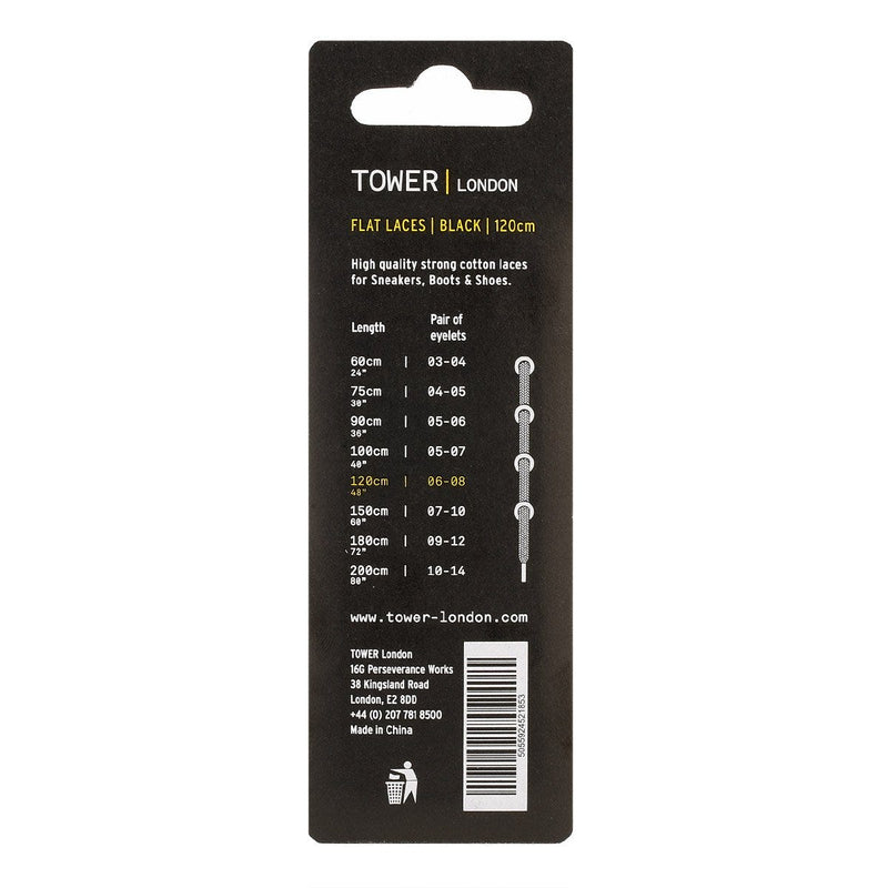 TOWER London Black Flat Laces (120cm)